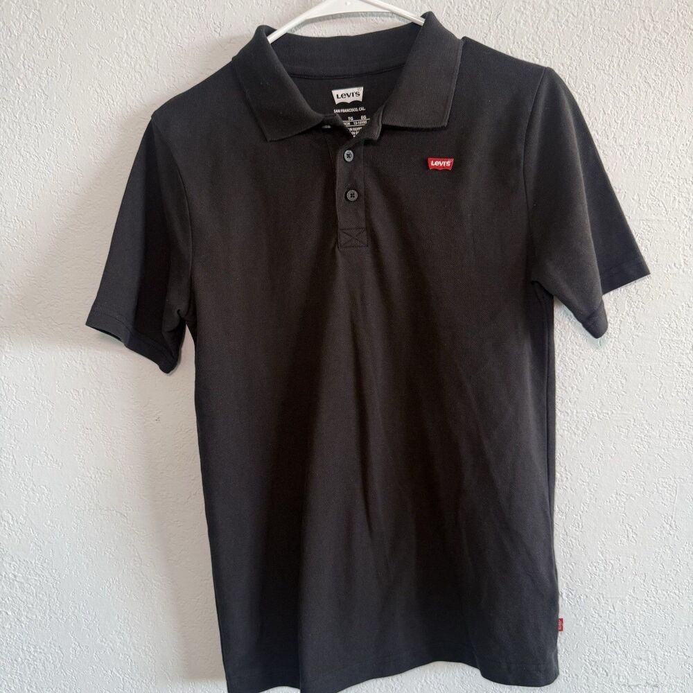 Levi’s Boys Polo Shirt Sz XL(13-15) Black Short Sleeve Red Tab Logo Cotton Blend